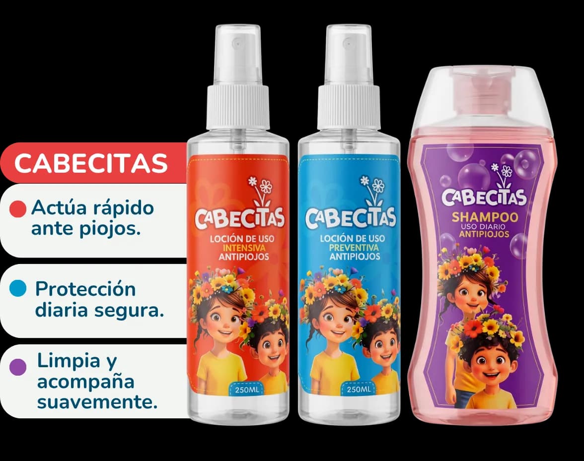 Trío Cabecitas: actúa rápido ante piojos, protección diaria segura y limpia y acompaña suavemente