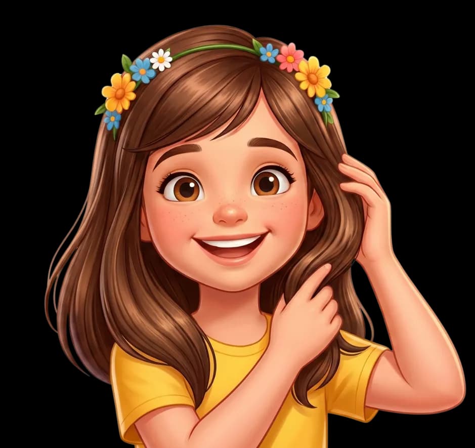 Ilustración de una niña sonriente con una corona de flores
